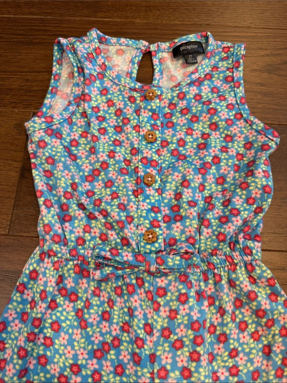 Picapino Toddler Girls' Blue Floral Sleeveless Jumpsuit Size 2T - C8-122